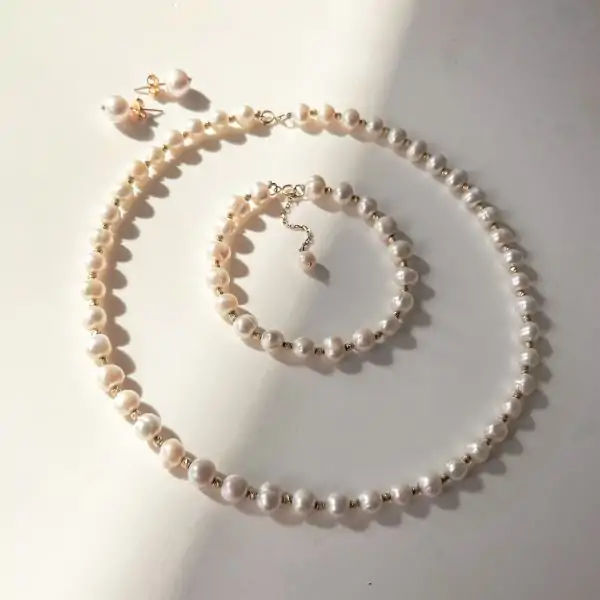 ست کامل مروارید اصل پرورشی با گوشواره با گوی - تصویر 2