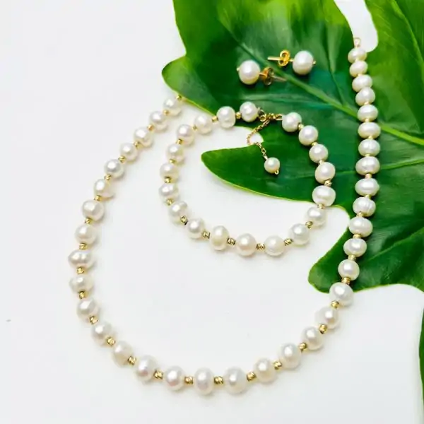 ست کامل مروارید اصل پرورشی با گوشواره با گوی