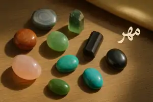 سنگ ماه تولد مهر شامل جاسپر، رز کوارتز، اونتورین، تورمالین، فیروزه، فلورین، عقیق سلیمانی و حدید