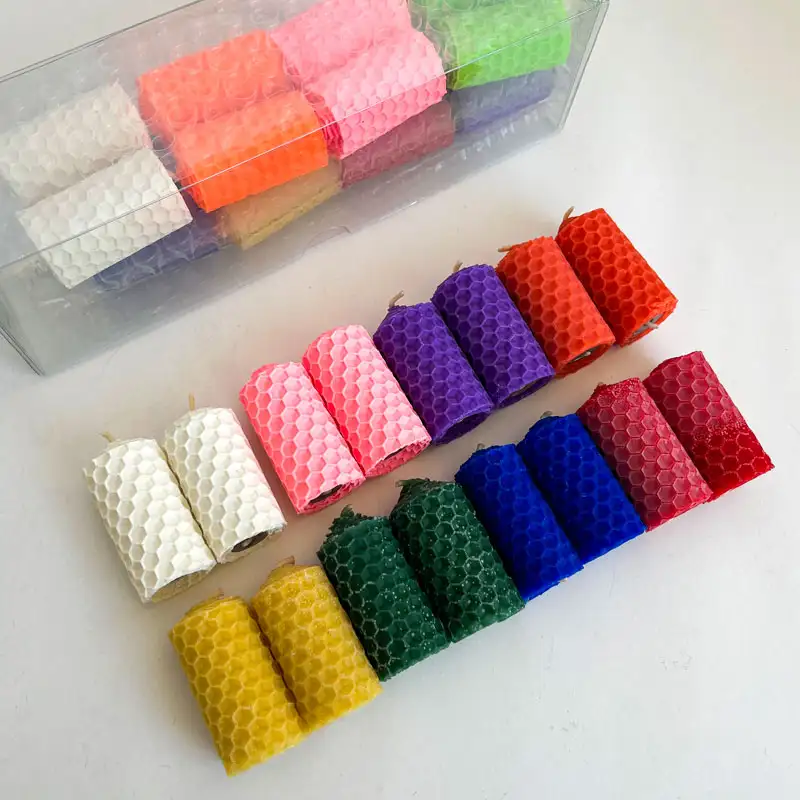 شمع بند انگشتی موم عسل 16تایی رنگارنگ